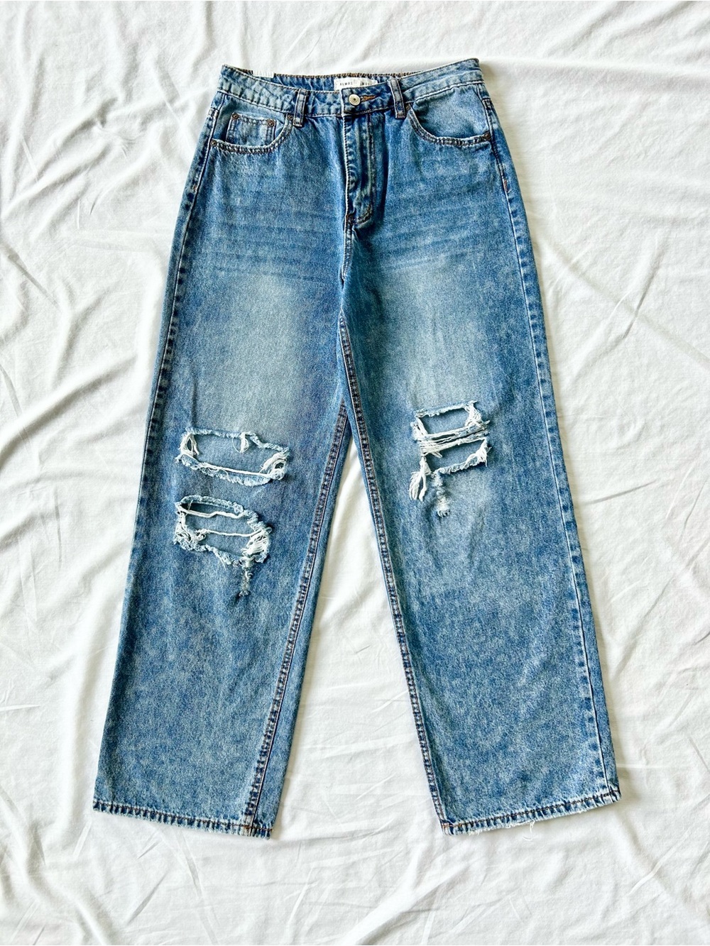 Almost Famous High Rise Distressed Acid Wash Wide Leg Baggy Straight Jeans